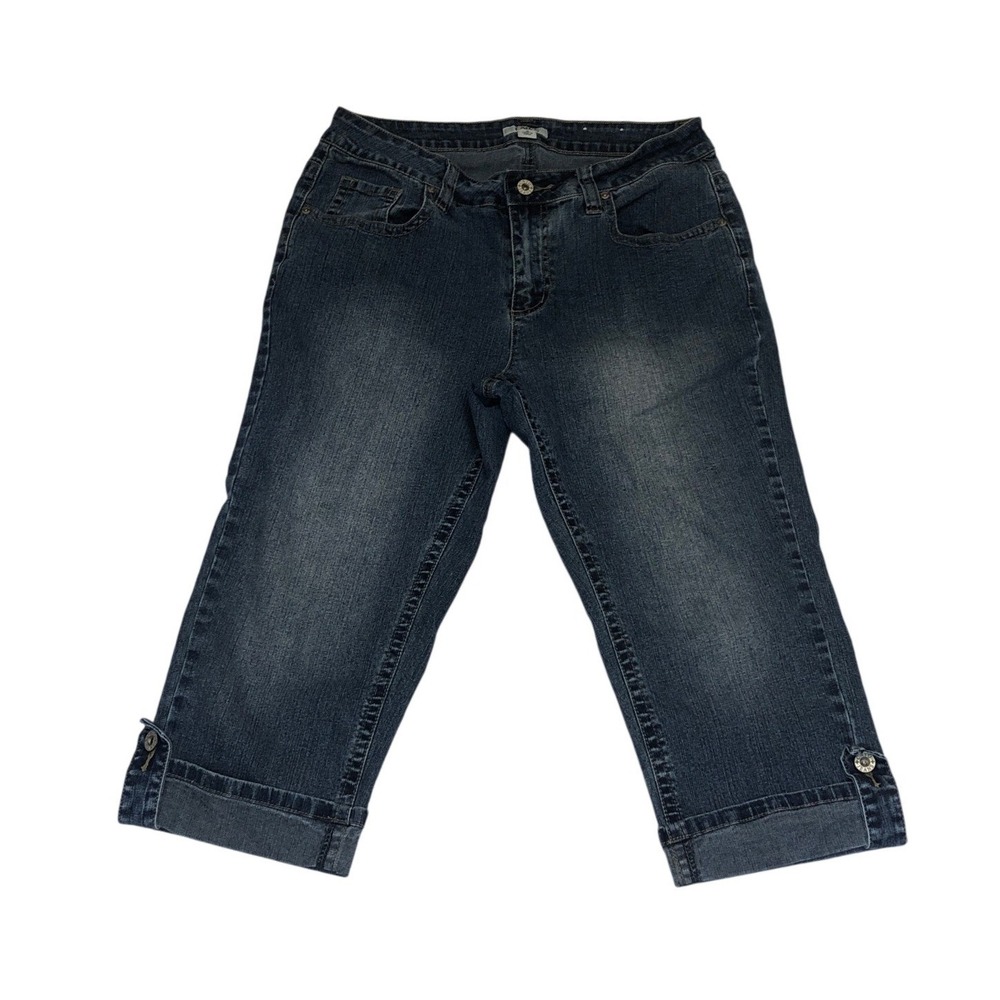 Cato Jeans Womens Size 10 Blue Ramie Capri Cropped Denim Embroidered Cuffed